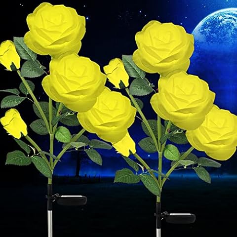 HELESIN Solar Lights Outdoor Garden, Solar Flower Lights Garden Ornaments with 10 Brighter Yellow Roses, Solar Rose Stake Lights for Garden, Yard, Patio, Pathway, Weddings and Marriage proposals Cover