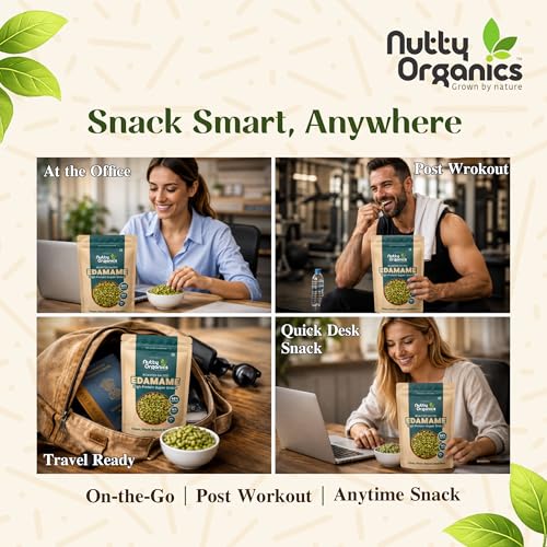 Image of Nutty Organics Roasted Edamame 500gm | High Protein Snack (46%) | No Added Oil | Rich in Fibre | Roasted Green Soybeans | Vegan & Gluten Free
