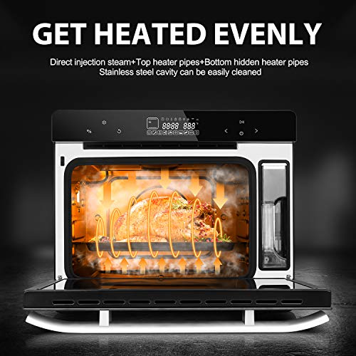Vestaware Steam Toaster Oven, 32QT Smart Convection Oven LED Display Wall Oven with 5 Predefined Programs/4 Menus with 32 Predefined Recipes/DIY modes Includes Baking Pan Grill Rack Mitts, 1800W