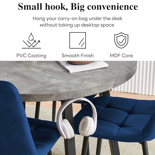  Nordicana Round Kitchen Table and Chairs for 4 Person: Space Saving Wooden Dining Set with Blue Velvet Upholstered Chai