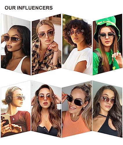 SOJOS Vintage Rectangle Sunglasses for Women,Oversized Trendy Rimless 90s UV400 Womens Y2K Shades SJ11784