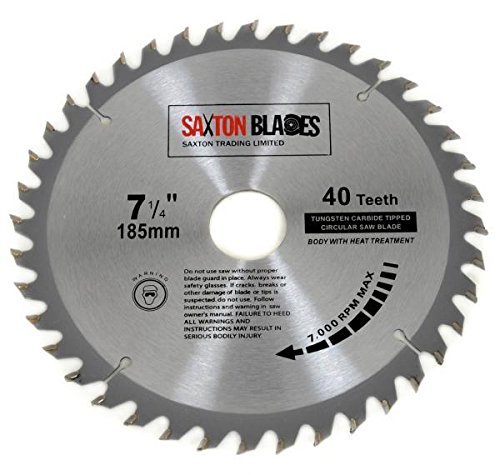 Saxton TCT Circular Wood Saw Blade 185mm x 40T fits Evolution Rage Saws - Includes 25.4mm Reduction Ring