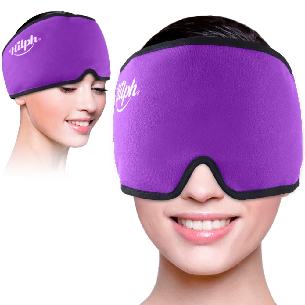 Hilph Migraine Relief Cap, Reusable Headache Relief Hat Migraine Relief Ice Head Wrap Hot Cold Therapy Flexible Gel Ice Pack for Head Tension, Puffy Eyes, Sinus Pain, Stress Relief, Chemo -Purple