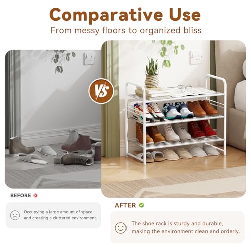 Image of Simple Shoe Rack, 3 Tier Heavy Duty Metal Shoe Shelf 27 Inch Wide, White