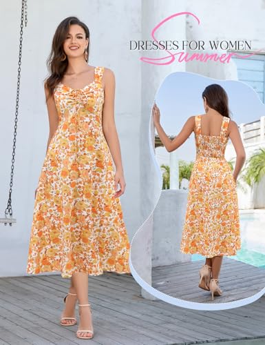 Image of HomRain Sun Dresses for Women 2025 Vacation Summer Wedding Floral Boho Maxi Dress Spaghetti Strap A Line Casual Beach