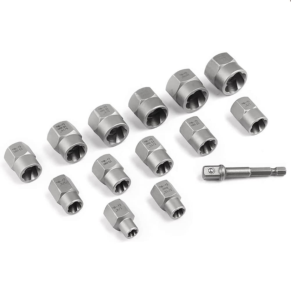 DHYAWUER 14Piece Impact Bolt & Nut Remover Set Stripped Lug Nut Remover Hex Adapter with Hex Adapter Extraction Socket Set - Image 4