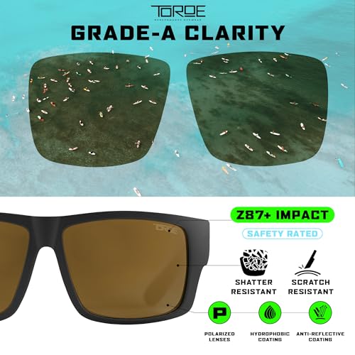 Image of TOROE VALLEY Z87+ Sunglasses, Matte Black | Polarized, TR90, Anti-Glare Polycarbonate, ANSI Safety Rated, White Emblem | Bronze