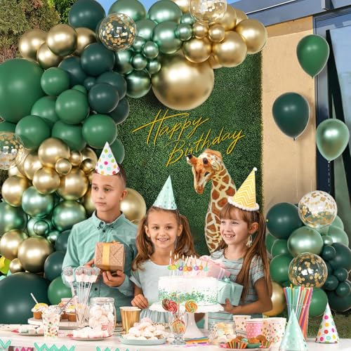 Image of Green Balloon Garland Arch Kit with Dark Emerald Green Gold Balloons