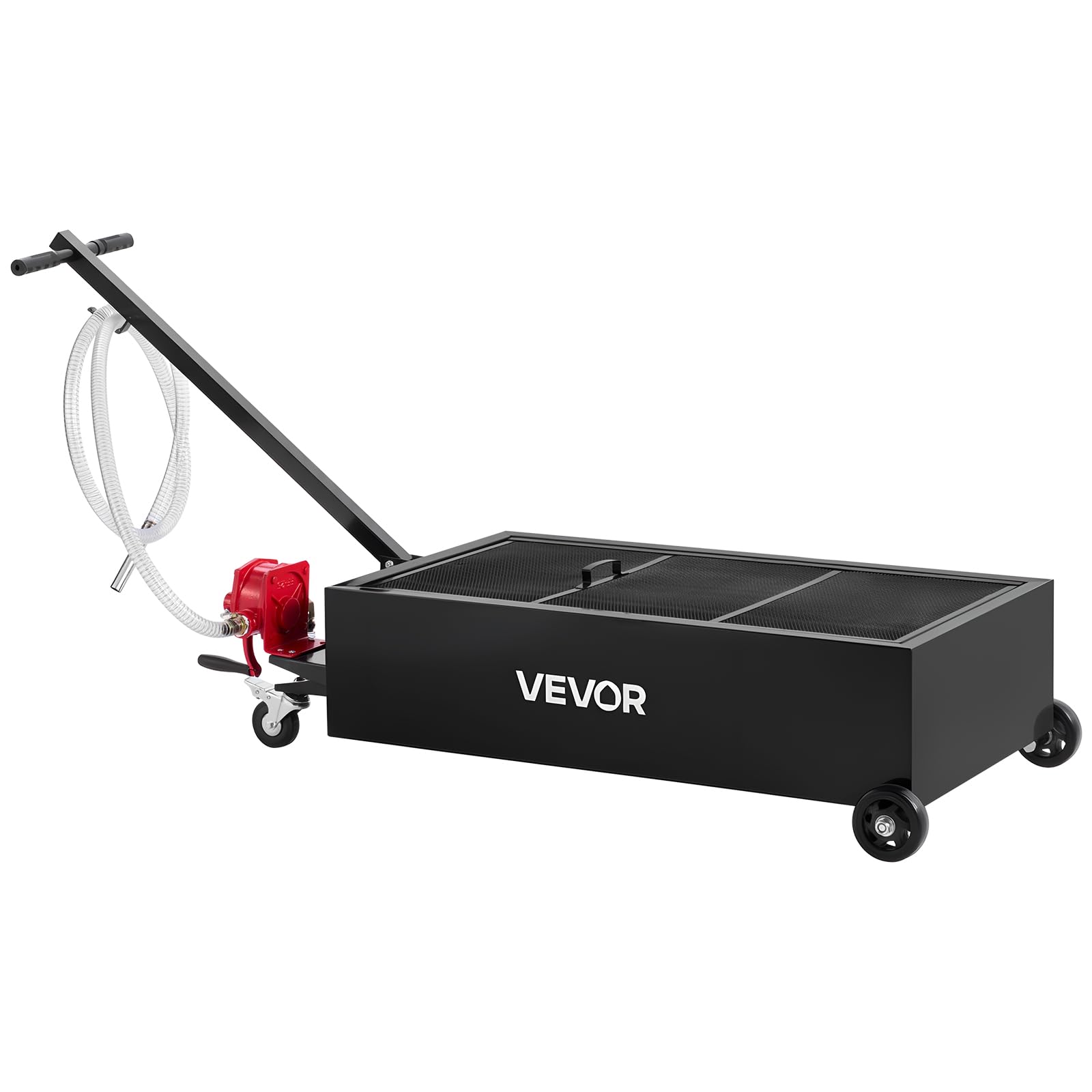 VEVOR Bandeja de Drenaje de Aceite de Perfil Bajo, Capacidad 94,6 L, con Ruedas y Bomba Manual, Manguera de 2,2 m y Asa Plegable en T, Resistente a la Corrosión, para Coches, SUV, Camiones, Negro