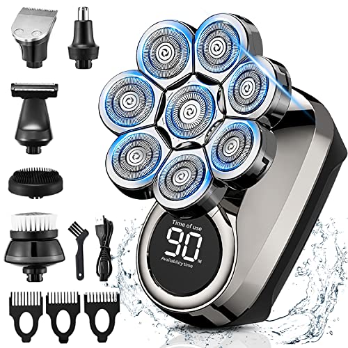 Lovcoyo Electric Head Shaver for Men, 8D Upgraded 6-in-1 Head Shaver for Bald Men, Waterproof Wet/Dry Electric Shaver Razor Beard Grooming Kit for Men, Cordless Rechargeable Bald Head Razor