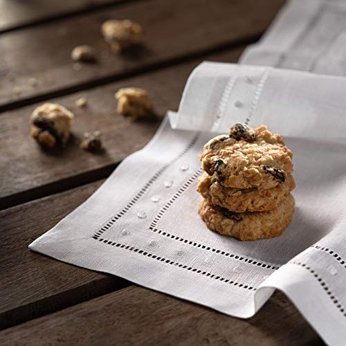 Linen Napkins - White 18 X 18 Inch, Set Of 4 Hemstitch Dinner Napkins Cloth With Embroidered Dot - Machine Washable, French Flax Natural Fabric #TOP3