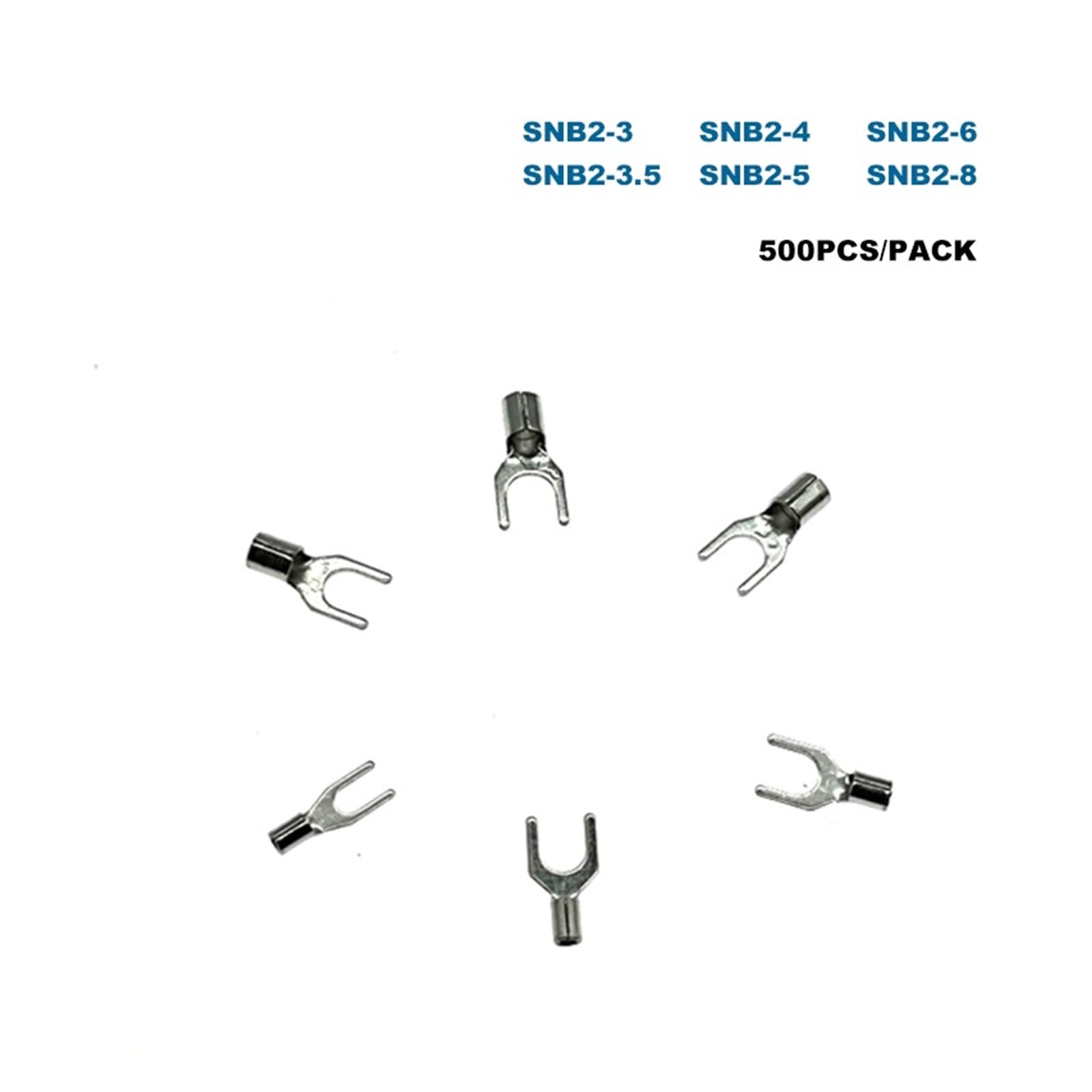 500pcs Spade Crimp Terminals Electrical Cord End Wire Connector SNB2-3/3.5/4/5/6/8 Cable Ferrules 16-14AWG 1.5-2.5mm2(SNB2-3.5)