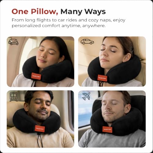 Image of Trajectory Travel Neck Pillow for Travelling and Sleeping in Airplane Flight, Cab, Car, Train, Bus for Men and Women Black (As seen on Shark Tank)