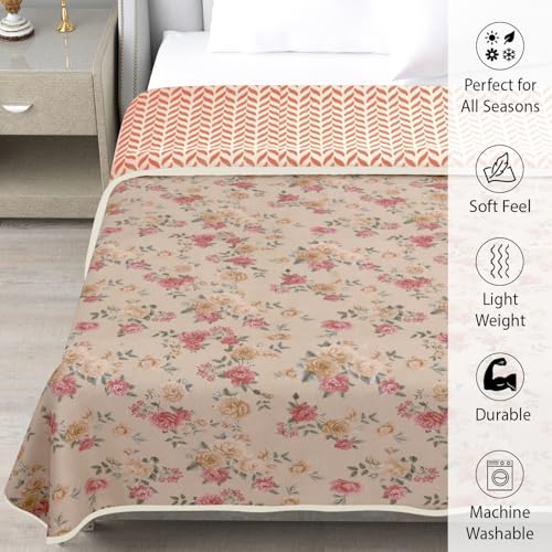 Image of Homestan Reversible All Season Cotton Feel Dohar for Single Bed,Soft Light Weight AC Blanket /Comforter for Summer /Winter /Monsoon (58x86 Inches, Rose Soft)