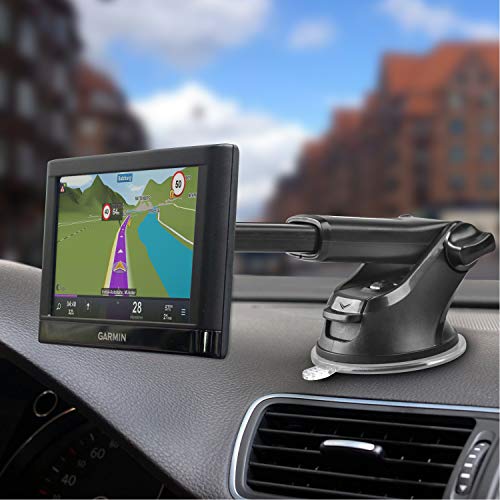 Apps2Car Gps Dash Mount, Dashboard Windshield Sticky Suction Mount W/One Hand Operated Semi-Auto Telescopic Arm Additional Replacement Upgrade Mount For Garmin Nuvi Dezl Drivesmart Streetpilot #TOP3