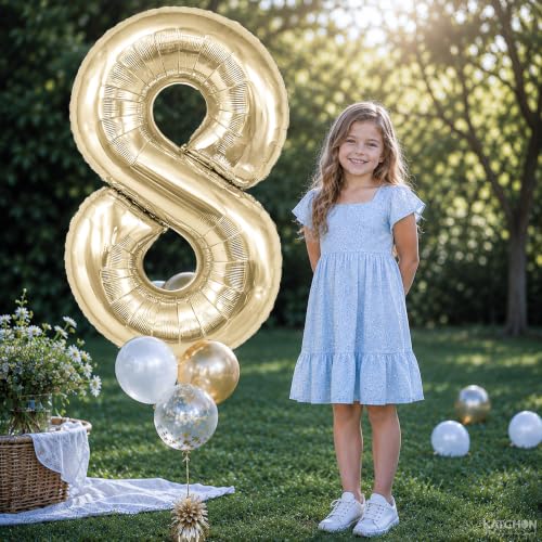 Image of KatchOn, Number 8 Balloon, 40 Inch Champagne Gold Foil Number Balloon