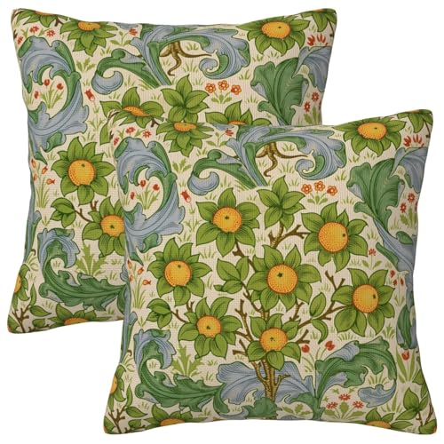 Jencoleekim Farmhouse Rustic Vintage Floral Throw Pillow Covers 18"x18" Set of 2 William Morris Home Decor Pillows Case Euro Country Flower Art Cushion Cover of Sofa Living Room Bedroom