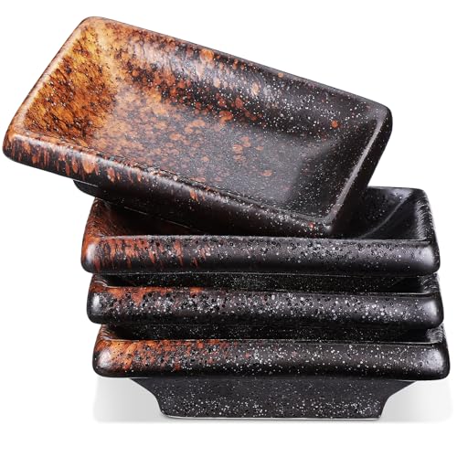 KHBUAB 4 Pezzi Piatti per Salse in Ceramica Rettangolari Giallo Jade, Ciotole per Condimenti Alimentari Compatte per Casa e Ristoranti, Piatti per Salse Giapponesi da Intingere