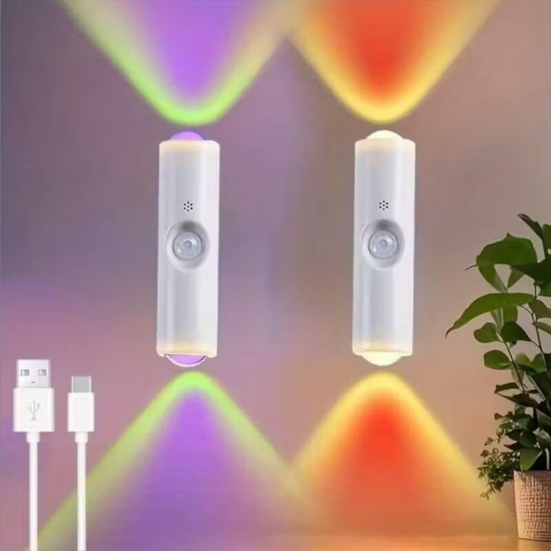 Image of GITGRNTH 2 Pcs RGB Indoor Wall Light, USB Rechargeable Motion Sensor RGB LED Light & Color Changing, Auto On /Off LED Night Lamp for Home, Bedroom & Hallway, Stairs & Cabinet (Pack of 2)