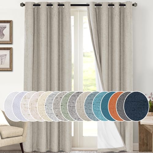 Image of PrinceDeco Blackout Curtains 108 Inches Long 2 Panels Set for Bedroom Noise Reducing Window Treatment Drapes for Nursery Living Room Grommet Full Blackout Curtains with White Liner,Cobblestone