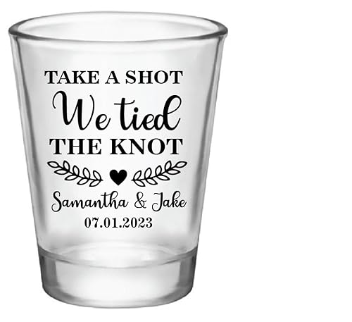 Take A Shot We Tied The Knot Shot Glasses, Bulk Set of 1.75oz Wedding Shot Glasses, Perfect Wedding Favor, Wedding Shot glasses, Bridal Party Shot