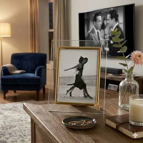 Image of Home Decor Gold Geometric Glass Photo Frame - Modern Design (3X5)