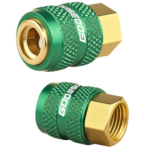 GODESON 2-Pack Locking Air Chuck 1/4 FNPT All Metal Lock on Tire Chuck Quick Connect Tire valve Closed Flow Green Inflator Nozzle for Air Compressor & Pressure Gauge-150PSI