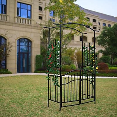 Better Garden Steel Garden Arch with Door, 6'8" High x 4'11" Wide, Garden Arbor for Various Climbing Plant, Outdoor Garden Lawn Backyard