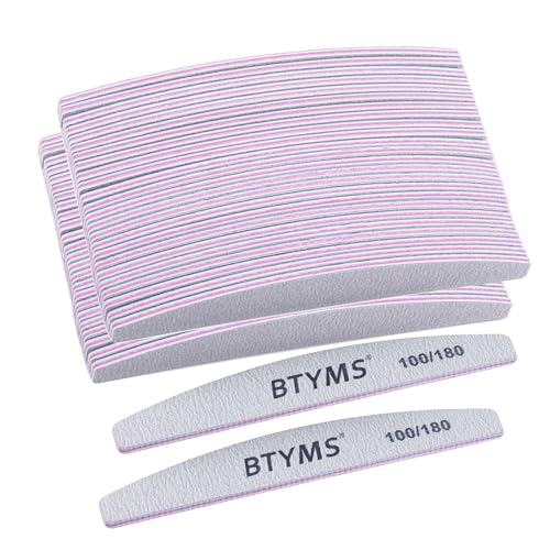 BTYMS 50 Pcs 100/180 Grit Nail Files - Double Sided Emery Boards for Acrylic, Gel &amp; Natural Nails