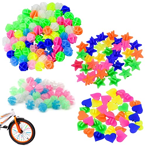 Ylinwtech 144 PCS Rayons De Roue De Vélo Perles, Roue De Vélo Perles, Perles Rayon Bicyclette pour Enfants Filles Accessoires De Vélo (Perles, étoiles, Amour) Cover