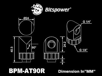 Bitspower Artemis Rotary 90-Degree Extender, Matte Black, 2-Pack, TR-BPM-AT90R-MB-2P