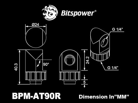 Bitspower Artemis Rotary 90-Degree Extender, Matte Black, 2-Pack, TR-BPM-AT90R-MB-2P