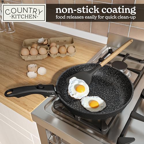 Image of Country Kitchen Cookware Set with Removable Handle, Oven & RV Safe Pots and Pans Set, Black Rhombus, Original