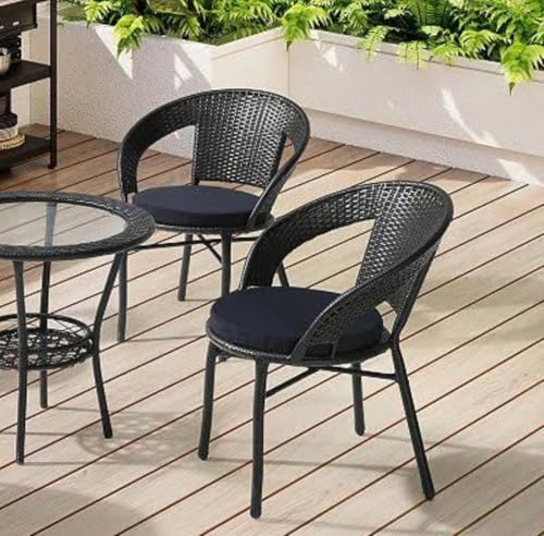 Image of PRATHAM India 2+1 Outdoor Indoor Patio Set Bistro Set Rattan Patio Set Lawn Balcony Hall Outdoor Garden D 12 Chair Table Set (Black Chair & Black Cushion)