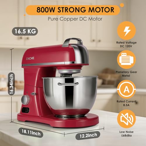 Image of ZACME 8.4QT Commercial Stand Mixer 800W with Aluminum Die Casting Meets the Standard of NSF /ANSI 8-2023, Mixers Kitchen Electric Stand Mixer with Stainless Steel 8L Bowl, Dough Hook, Whisk and Beater