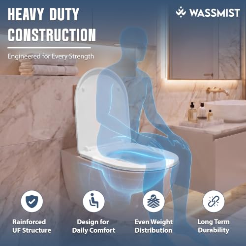 Image of WASSMIST Toilet Seat Cover Set | Premium UF QQ Hinged Toilet Seat Cover with One Touch Quick Release | Soft Close Anti-Bacterial Commode Seat Cover