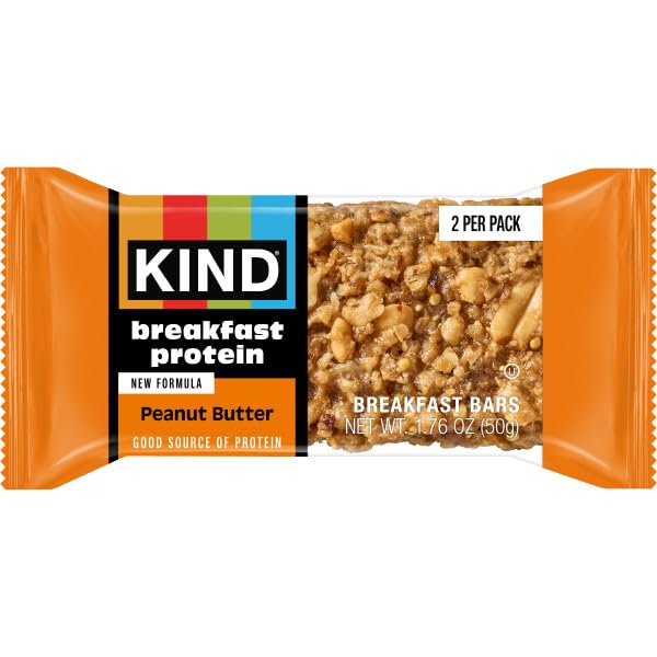 Image of KIND Breakfast Protein Bars, Peanut Butter, Gluten Free, Low Sodium, Healthy Snacks, 8g Protein, 6 Count (6 Packs of 2 Bars)