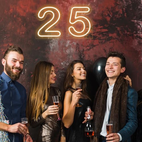 Image of Number 5 LED Neon Sign Backdrop Birthday Party Decoration, 11.3 inch Height Warm White Marquee Number Five Light Up Sign for Wedding Anniversary Window Wall Table, Indoor Battery Operated or USB