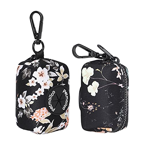 Image of Petmolico Dog Poop Bag Holder Leash Attachment, Waste Bag Dispenser Zippered Pouch - 2 Pack, Fits Any Leash, Includes Free Roll of Bags, Yellow White Blooming