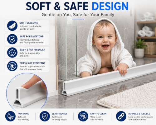 Image of Cosyeasy 1-Meter Collapsible Shower Threshold Water Dam | Self Adhesive Silicone Water Barrier for Shower | Water Stopper for Bathroom Floor | Wet & Dry Separation | Waterproof Water Threshold | White