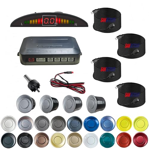 Image of Parking Sensor Kit Backup Sensor Kit Reverse Sensor for Pickup & Extended Vehicles - 4 x 2.3m Sensors + 4 x 4.5m Extension Cables, 24V Compatible (Voltage Reducer Sold Separately)Light Grey