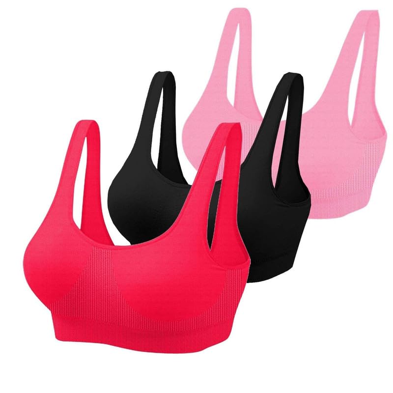 AJUS Women's 100% Pure Cotton Stretchable Wireless Sports Bra – Soft, Breathable, Non-Padded & Seamless Multicolor (Pack of 3) Free Size Feet 28 to 36 Multicolour-image-20