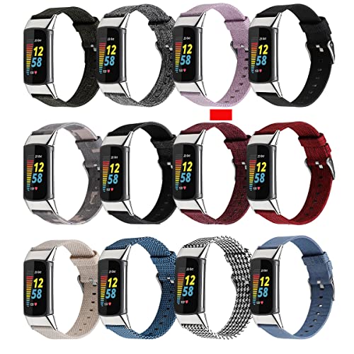Pulseiras de lona compatíveis com Fitbit Charge5, pulseira de reposição esportiva de lona macia resp