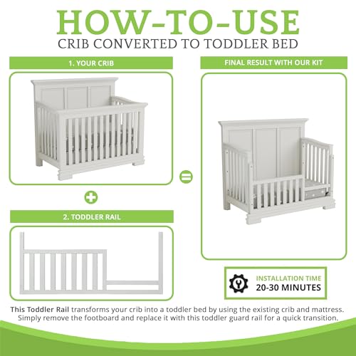 Image of Toddler Bed Safety Guard Rail for Oxford Baby, Soho, Ozlo & Avalon Baby Convertible Cribs - Solid Wood Rail for Toddler Bed Conversion - Safety Rails for Children (White, Option 1)