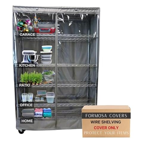 Formosa Covers Premium Clear Front Wire Shelf Cover Grey - Heavy-Duty Storage Solution Wire Rack Cover (48”Wx18”Dx72”H) - Waterproof PVC, Water/Dust Resistant Fabric, Multi Zipper (Cover only) Cover