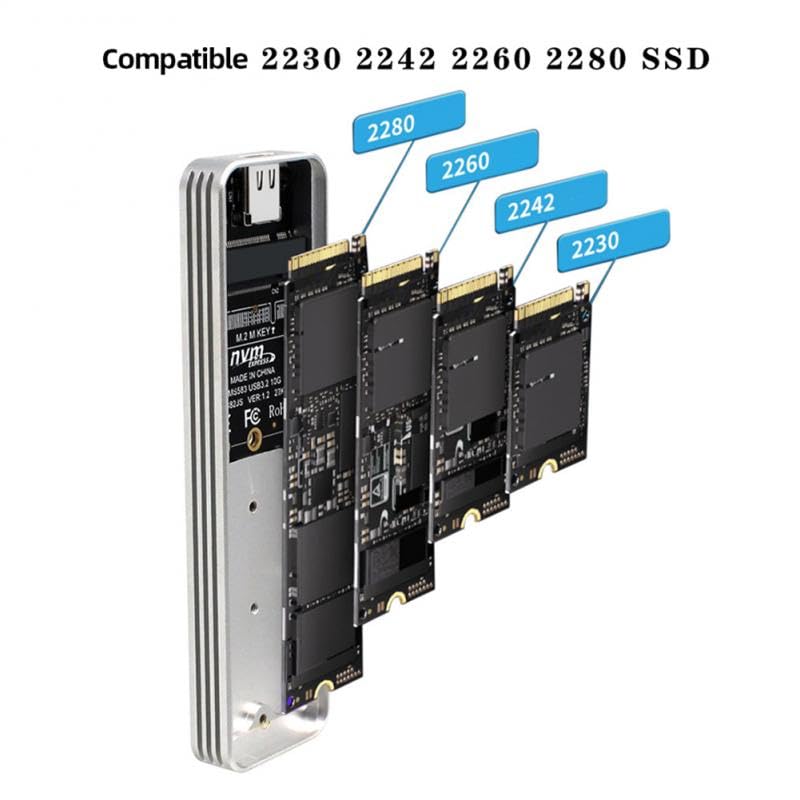 Carcasa M.2 NVMe de aluminio premium USB3.2 Gen2 de 10 Gbps para SSD 2280 4