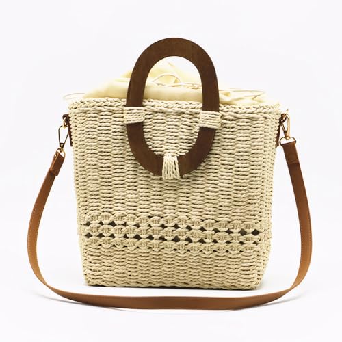 Straw Handbag Crossbody Shoulder Bag Woven Purse Summer Chic Bucket Pocketbook Top Handle Satchel4