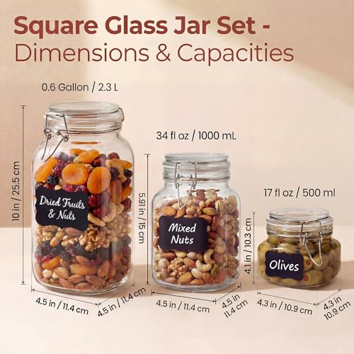 Image of Square Glass Jars with Airtight Lids, Mason Jar with Clamp Lids Multi 5Pack