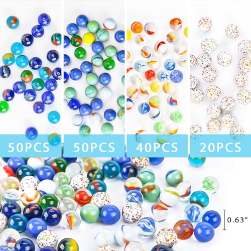 POPLAY 160PCS Color Mixing Glass Marbles, 5/8\" Marbles Bulk for Kids Marble Games Vase Fillers DIY Home Decoration