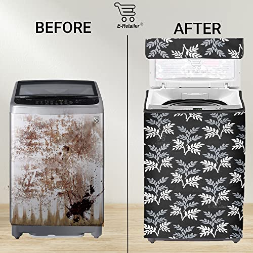 Image of Washing Machine Cover for Top Load 5kg to 7.5kg | Light Weight Dustproof Polyester Cover with Zip Enclosure | Leaf Fully Automatic Washer Protector Indoor Outdoor Use- Size 23x23x35 inch